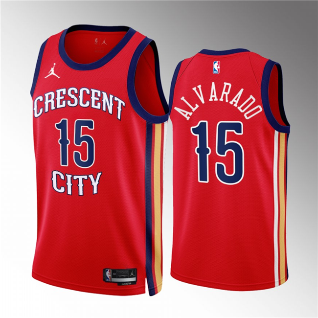 Men's New Orleans Pelicans #15 Jose Alvarado Red 2022/23 Statement Edition Stitched Basketball Jersey